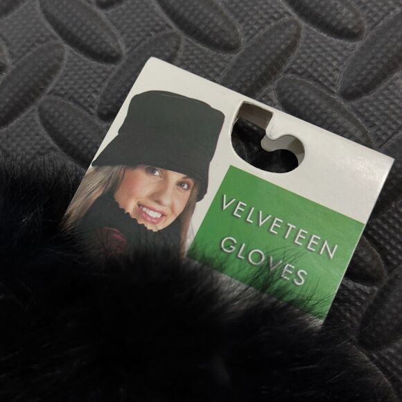 Womens Winter Warm Velveteen Soft Faux Fur Trimmed Wrist Gloves Black Solid - Picture 3 of 4